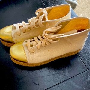 Linen high top espadrilles- made and purchased in Spain, 37/7.5